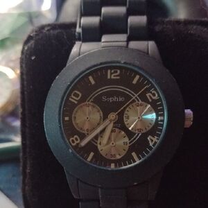 Black Unisex3 Dial Watch Gunmetal Band
